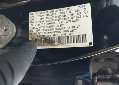 2008 Acura Rdx из США, поврежденный, VIN 5J8TB185X8A019949